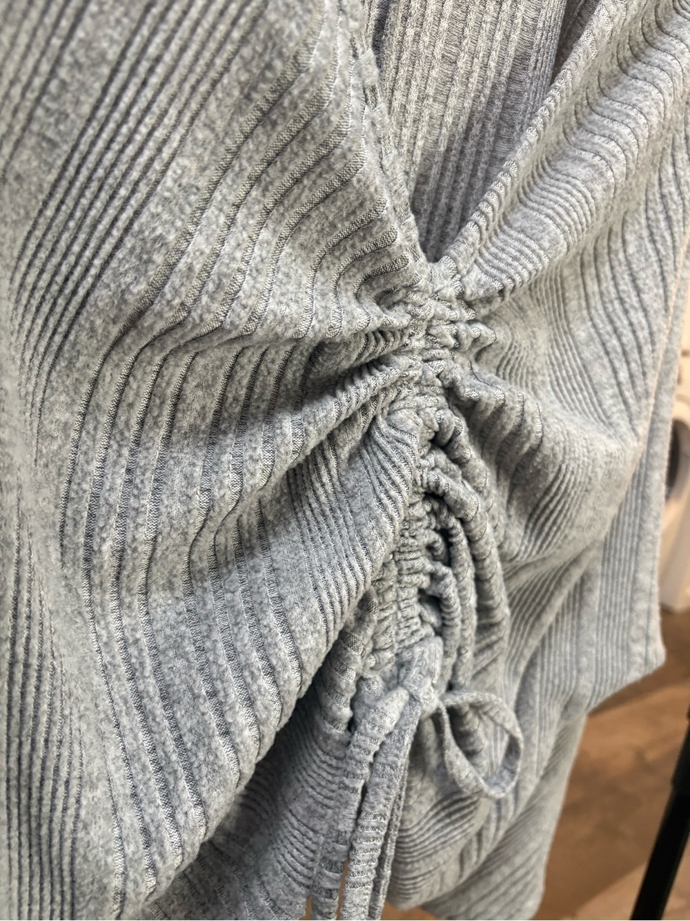 Grey Ribbed Drawstring V-Neck Sweater - Picture 2 of 4
